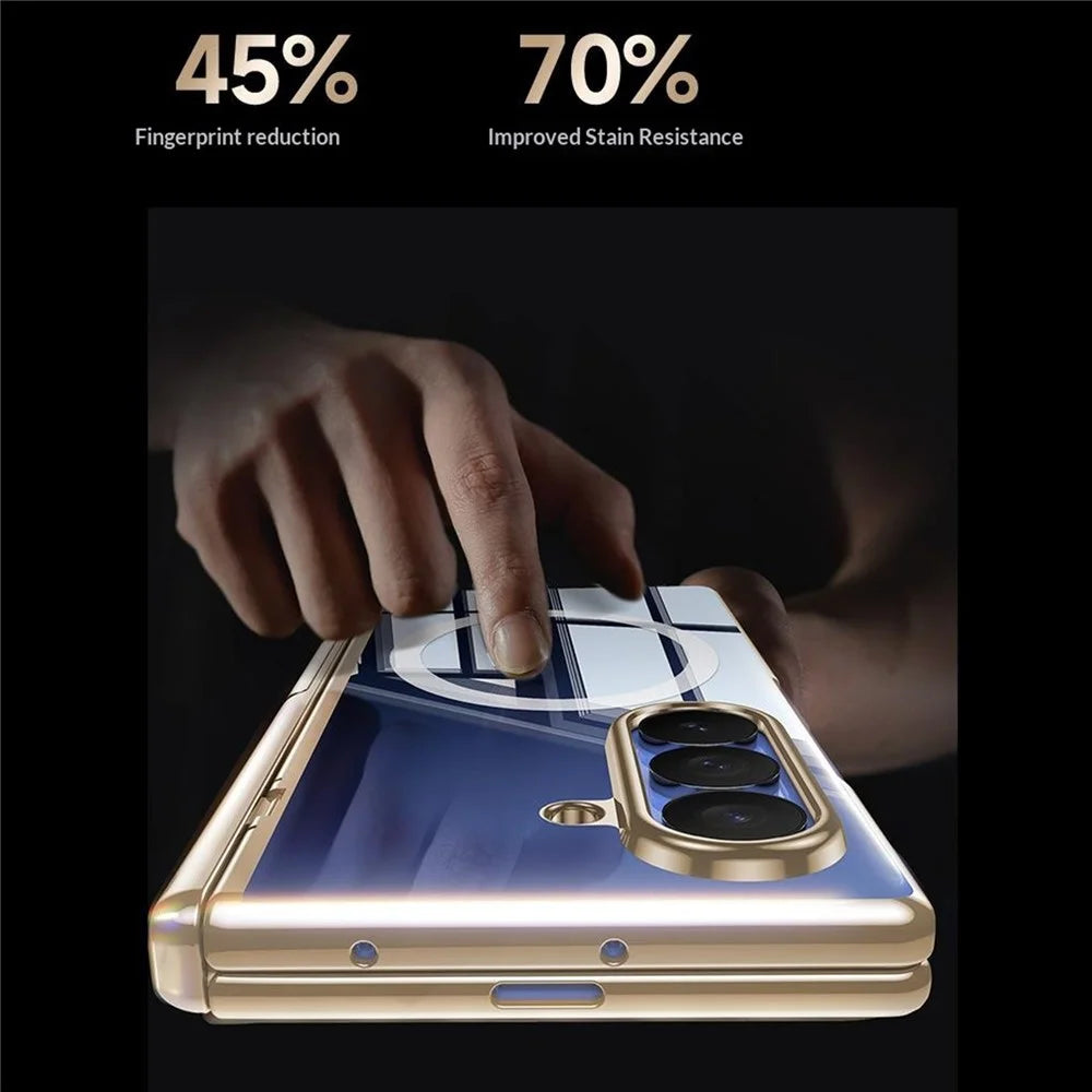 For Samsung Galaxy Z Fold8 Ultra Magnetic Case with Anti-Spy Screen Film , Hinge Kickstand Electroplated PC Phone Cover - Gold - 7
