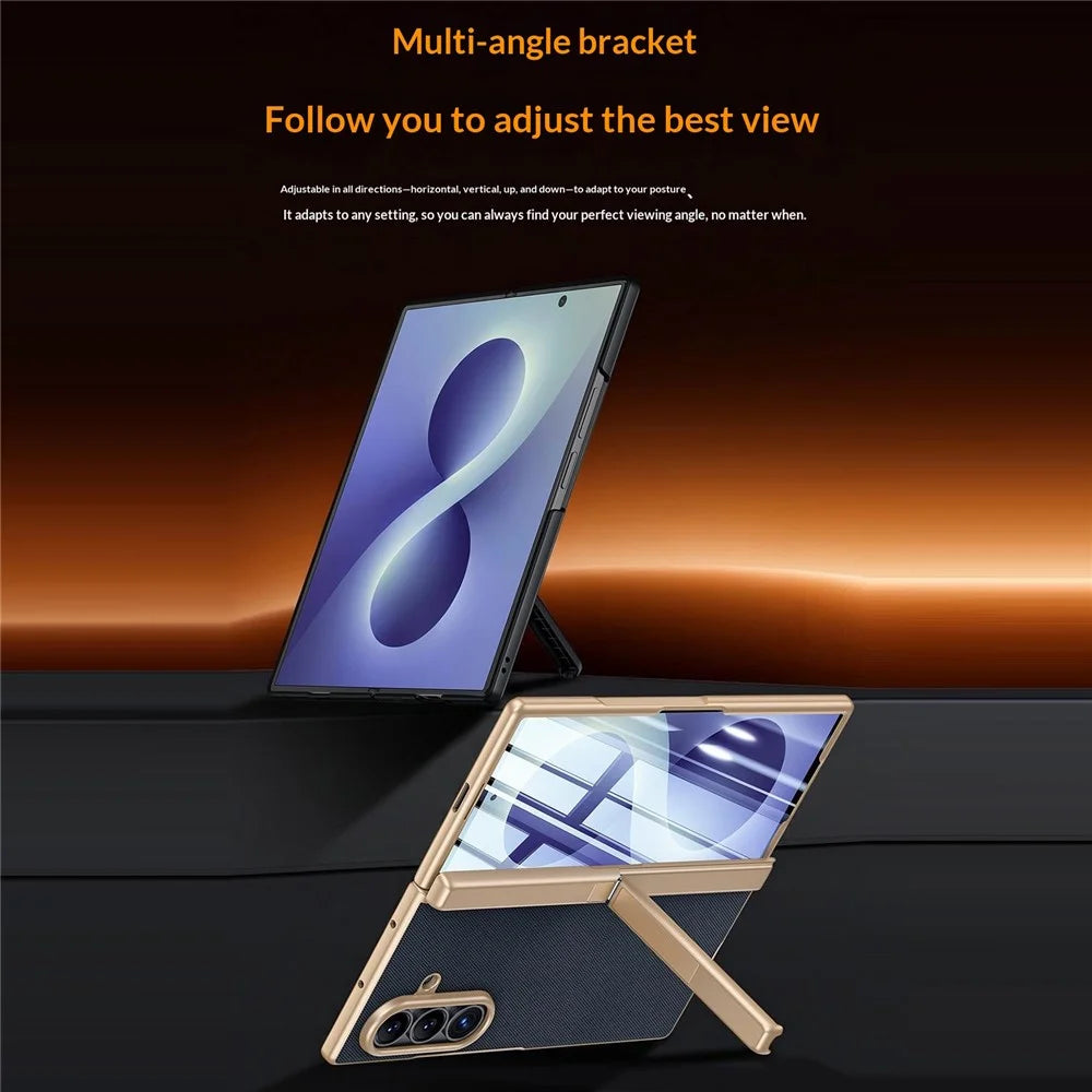 For Samsung Galaxy Z Fold8 Ultra Case Hinge Kickstand Tech Fabric Phone Back Cover with HD Clear Tempered Glass Film - Black - 2