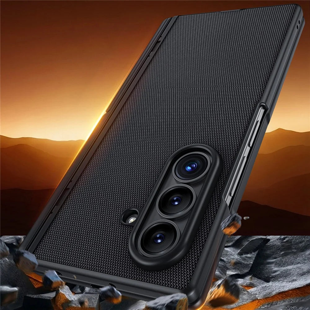For Samsung Galaxy Z Fold8 Ultra Case Hinge Kickstand Tech Fabric Phone Back Cover with HD Clear Tempered Glass Film - Black - 7
