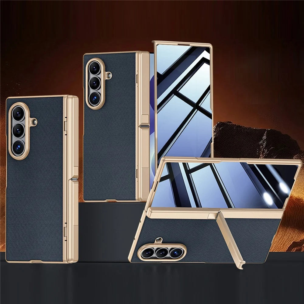 For Samsung Galaxy Z Fold8 Ultra Case Hinge Kickstand Tech Fabric Phone Back Cover with Privacy Tempered Glass Film - Blue - 1