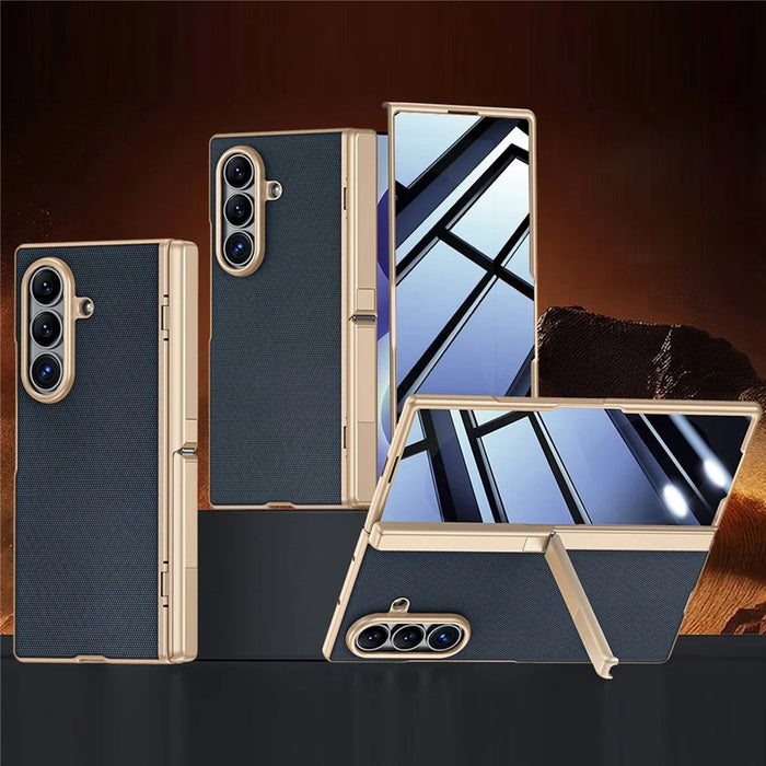 For Samsung Galaxy Z Fold8 Ultra Case Hinge Kickstand Tech Fabric Phone Back Cover with Privacy Tempered Glass Film - Blue - 1