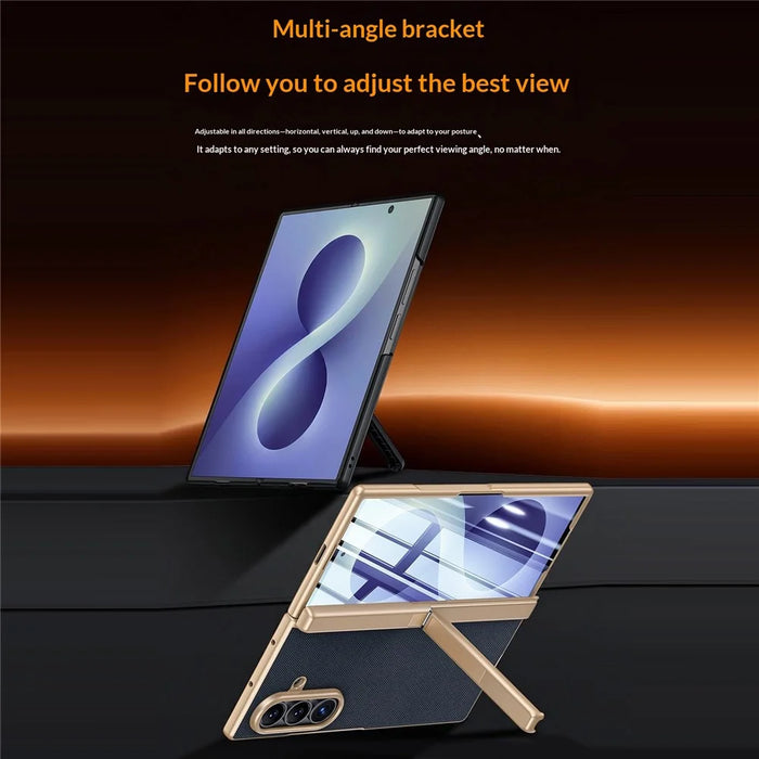 For Samsung Galaxy Z Fold8 Ultra Case Hinge Kickstand Tech Fabric Phone Back Cover with Privacy Tempered Glass Film - Blue - 2