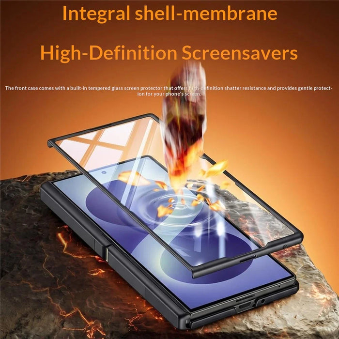 For Samsung Galaxy Z Fold8 Ultra Case Hinge Kickstand Tech Fabric Phone Back Cover with Privacy Tempered Glass Film - Blue - 3