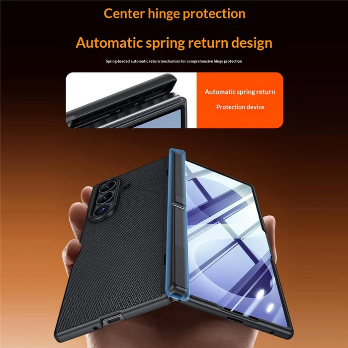 For Samsung Galaxy Z Fold8 Ultra Case Hinge Kickstand Tech Fabric Phone Back Cover with Privacy Tempered Glass Film - Blue - 4