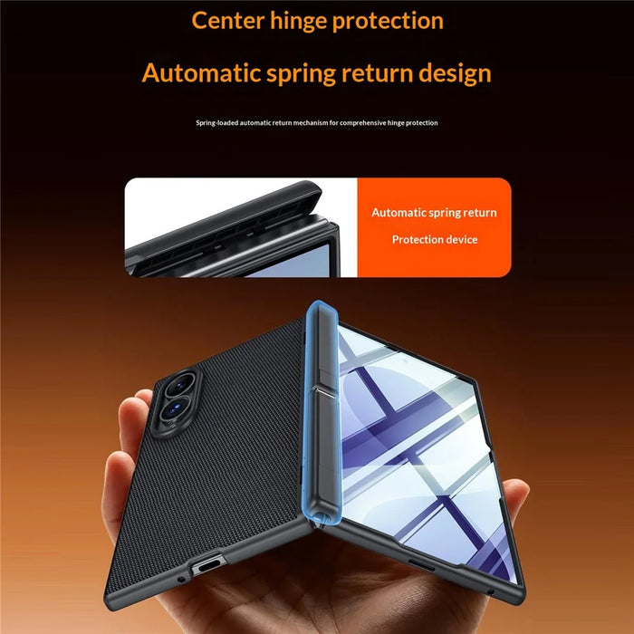 For Samsung Galaxy Z Fold8 Case Hinge Kickstand Tech Fabric Phone Back Cover with Privacy Tempered Glass Film - Black - 4