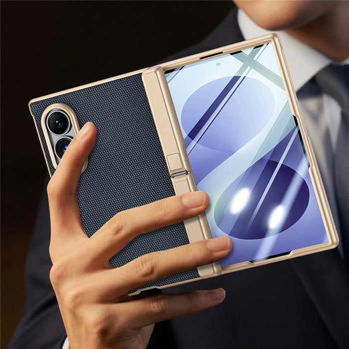 For Samsung Galaxy Z Fold8 Case Hinge Kickstand Tech Fabric Phone Back Cover with Privacy Tempered Glass Film - Black - 7