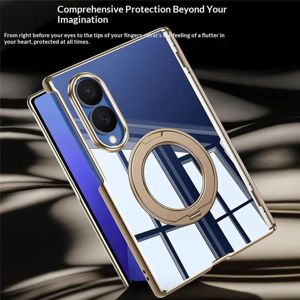 For Samsung Galaxy Z Fold8 Case with HD Clear Screen Film , Magnetic Rotating Kickstand Electroplating PC Phone Cover - Gold - 2