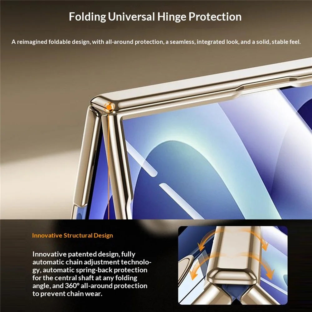 For Samsung Galaxy Z Fold8 Case with HD Clear Screen Film , Magnetic Rotating Kickstand Electroplating PC Phone Cover - Gold - 3