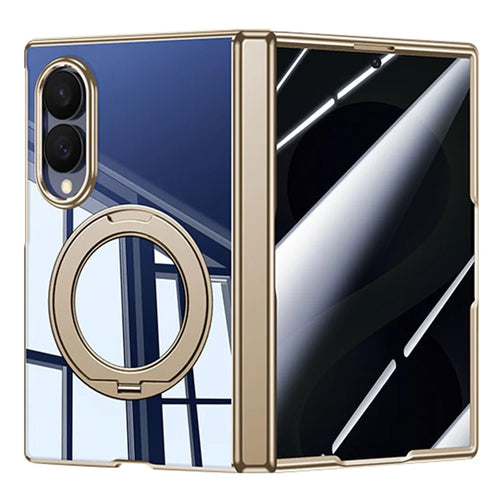 For Samsung Galaxy Z Fold8 Case with Anti-Spy Screen Film , Magnetic Rotating Kickstand Electroplating PC Phone Cover - Gold - 1