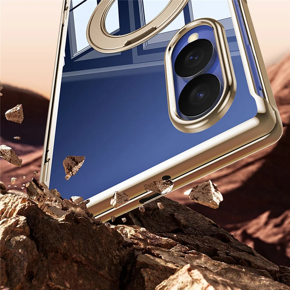 For Samsung Galaxy Z Fold8 Case with Anti-Spy Screen Film , Magnetic Rotating Kickstand Electroplating PC Phone Cover - Gold - 6