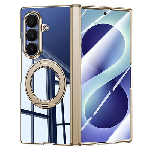 For Samsung Galaxy Z Fold8 Ultra Case with HD Clear Screen Film , Magnetic Rotating Kickstand Electroplating PC Phone Cover - Gold - 1