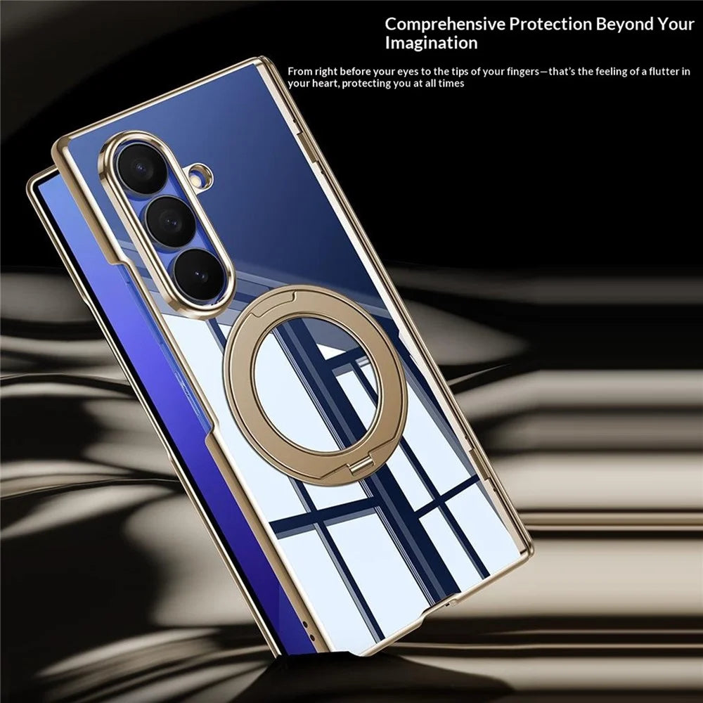For Samsung Galaxy Z Fold8 Ultra Case with HD Clear Screen Film , Magnetic Rotating Kickstand Electroplating PC Phone Cover - Gold - 2