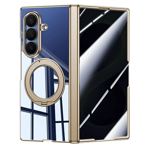 For Samsung Galaxy Z Fold8 Ultra Case with Anti-Spy Screen Film , Magnetic Rotating Kickstand Electroplating PC Phone Cover - Gold - 1