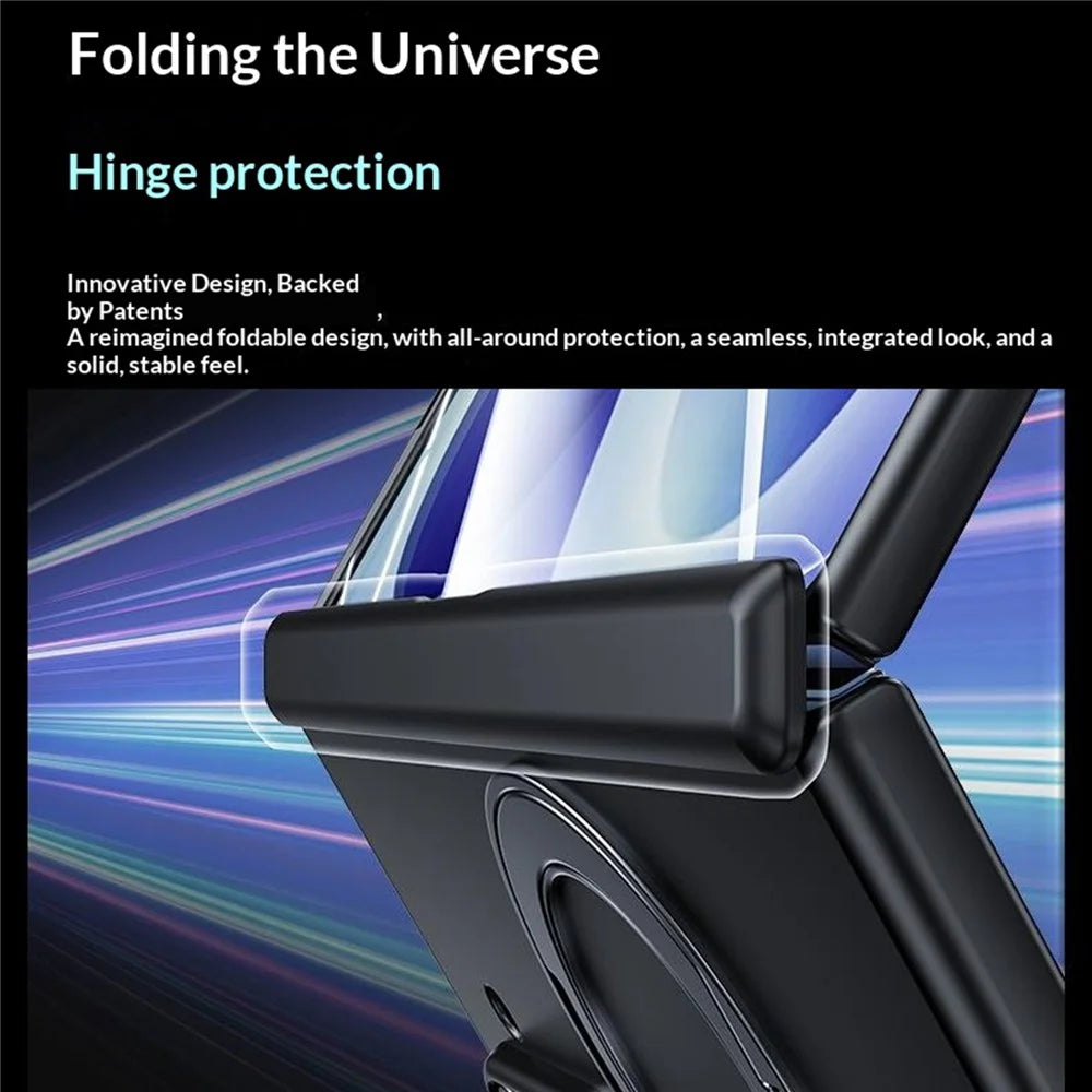 For Samsung Galaxy Z Fold8 Ultra Case Magnetic Rotating Kickstand Hard PC Phone Cover with HD Clear Tempered Glass Film - Black - 2