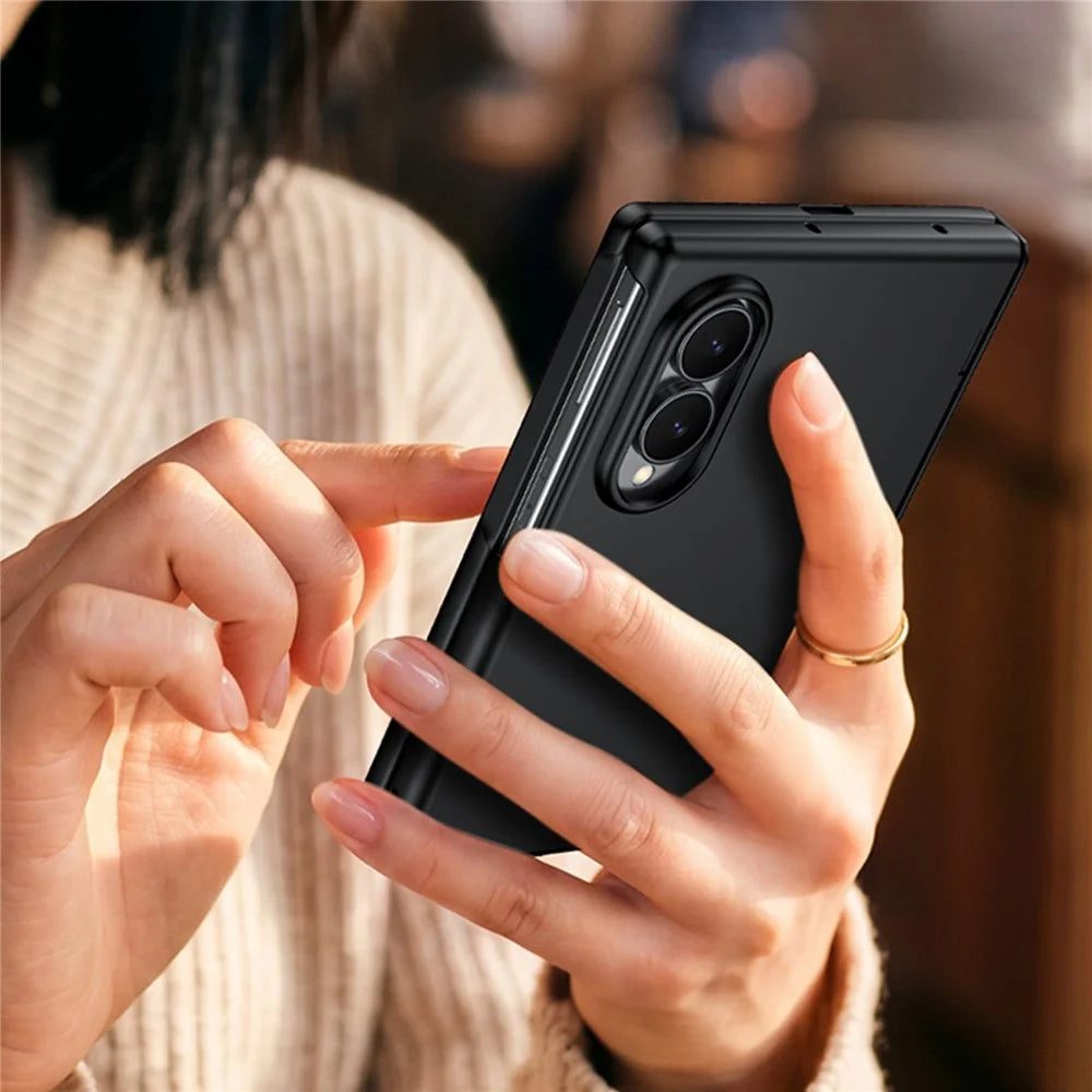 For Samsung Galaxy Z Fold8 Case with HD Clear Tempered Glass Film Hard PC Skin-touch Phone Cover - Black - 5