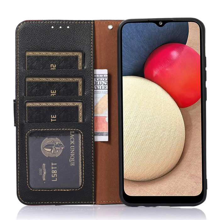 KHAZNEH Litchi Texture Phone Case For Samsung Galaxy A34 5G, PU Leather + TPU RFID Blocking Drop-proof Cell Phone Cover with Stand Wallet - Black - 4
