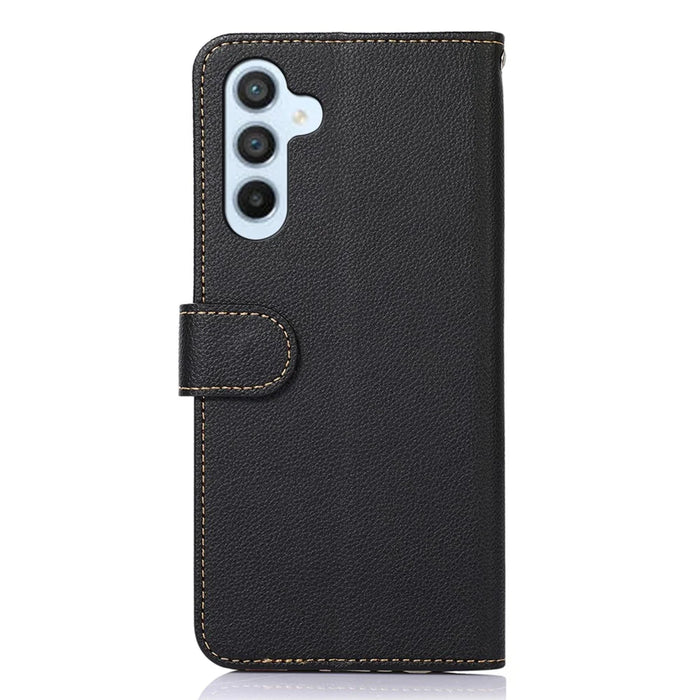 KHAZNEH Litchi Texture Phone Case For Samsung Galaxy A34 5G, PU Leather + TPU RFID Blocking Drop-proof Cell Phone Cover with Stand Wallet - Black - 7