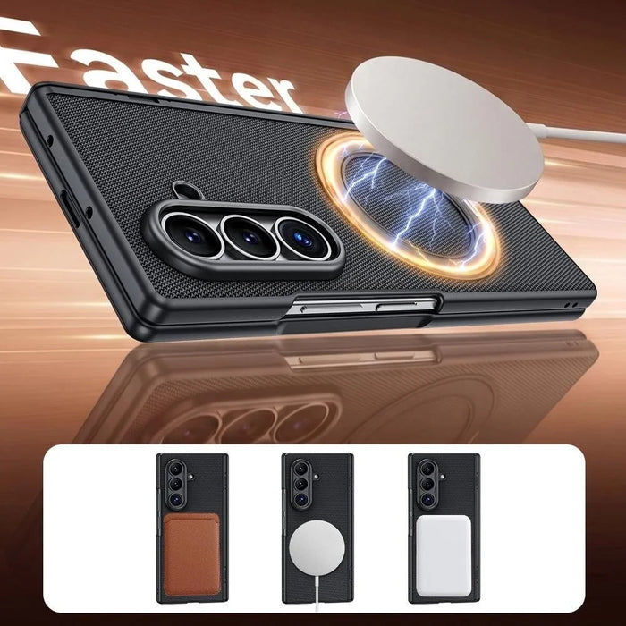 For Samsung Galaxy Z Fold8 Ultra Case with HD Screen Protector Magnetic Rotating Kickstand Tech Fabric + PC Phone Cover - Black - 4