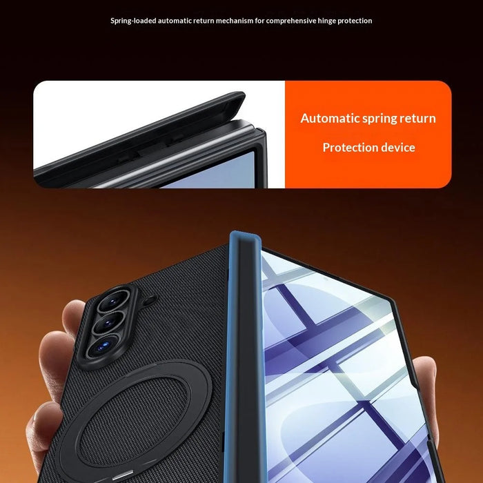 For Samsung Galaxy Z Fold8 Ultra Case with HD Screen Protector Magnetic Rotating Kickstand Tech Fabric + PC Phone Cover - Black - 6