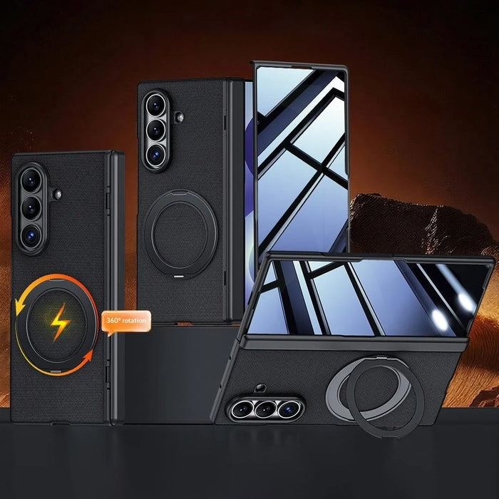 For Samsung Galaxy Z Fold8 Ultra Case with Anti-Spy Screen Protector Magnetic Rotating Kickstand Tech Fabric + PC Phone Cover - Black - 1