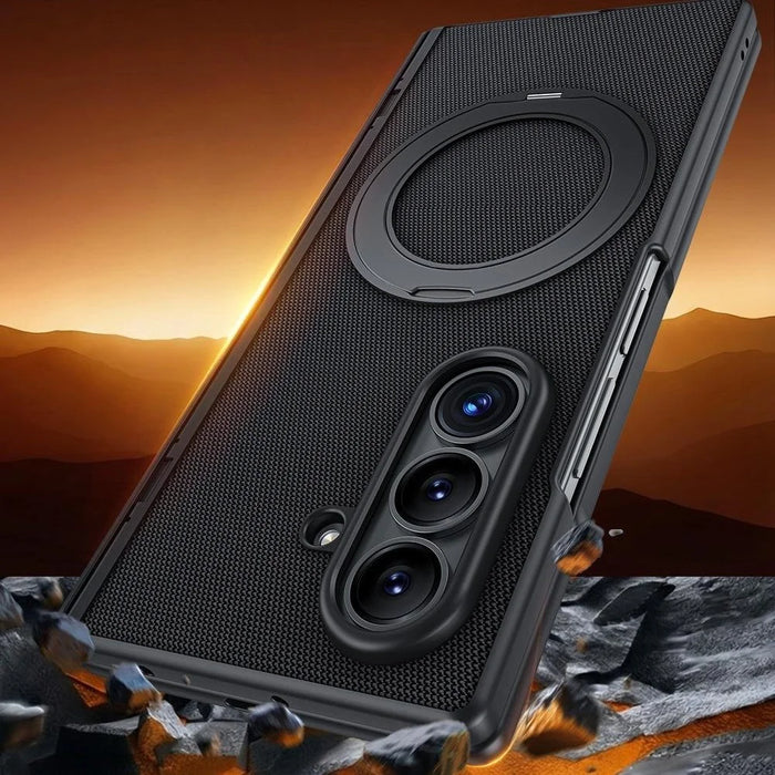 For Samsung Galaxy Z Fold8 Ultra Case with Anti-Spy Screen Protector Magnetic Rotating Kickstand Tech Fabric + PC Phone Cover - Black - 3