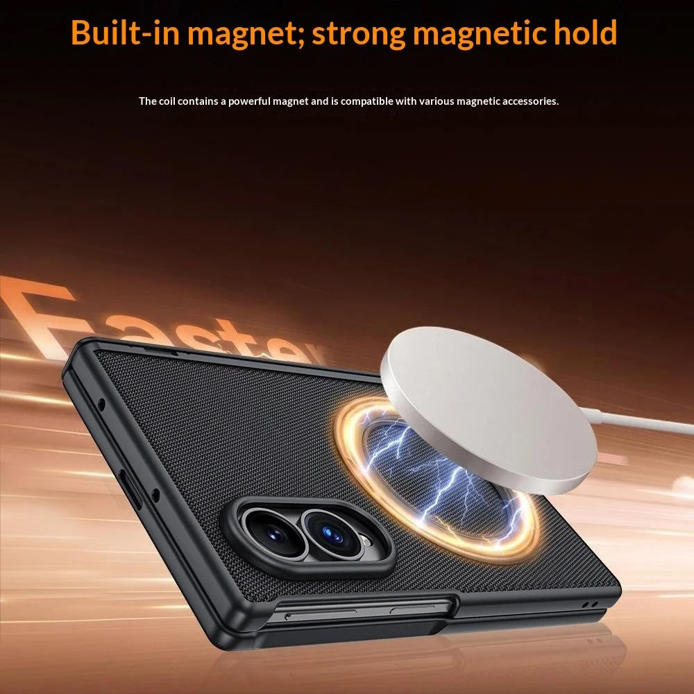 For Samsung Galaxy Z Fold8 Case with HD Screen Protector Magnetic Rotating Kickstand Tech Fabric + PC Phone Cover - Black - 3
