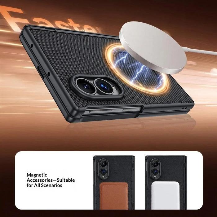 For Samsung Galaxy Z Fold8 Case with Anti-Spy Screen Protector Magnetic Rotating Kickstand Tech Fabric + PC Phone Cover - Black - 3
