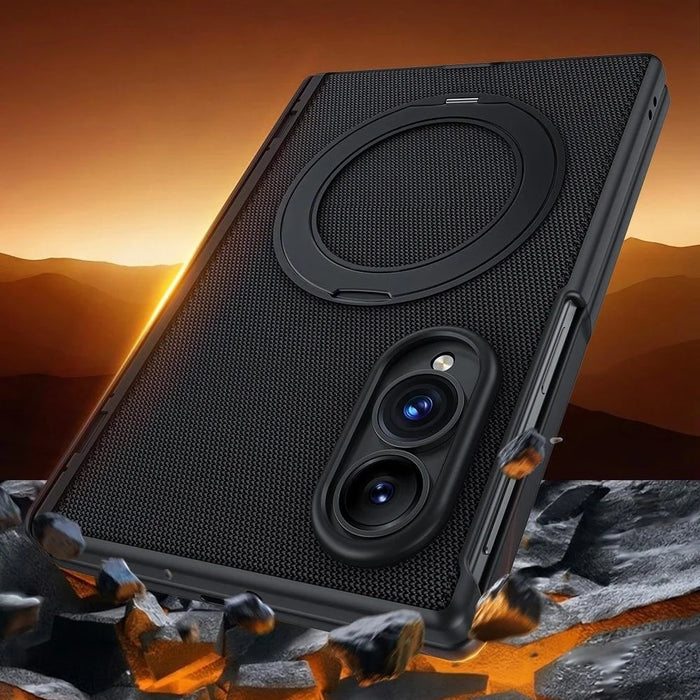 For Samsung Galaxy Z Fold8 Case with Anti-Spy Screen Protector Magnetic Rotating Kickstand Tech Fabric + PC Phone Cover - Black - 5