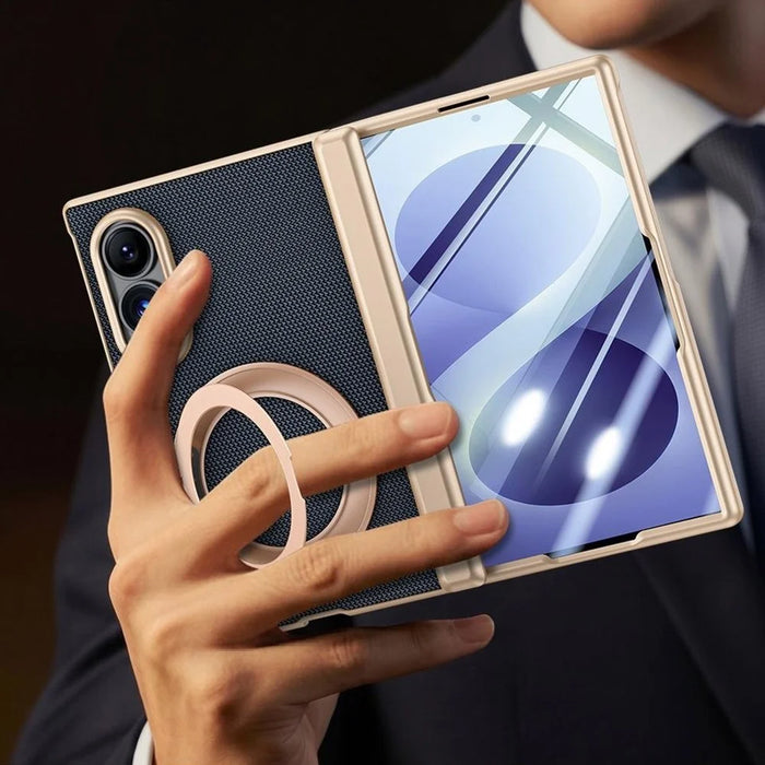 For Samsung Galaxy Z Fold8 Case with Anti-Spy Screen Protector Magnetic Rotating Kickstand Tech Fabric + PC Phone Cover - Black - 6