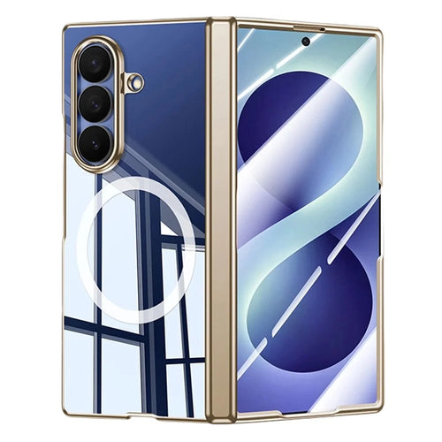 For Samsung Galaxy Z Fold8 Ultra Magnetic Case with HD Clear Tempered Glass Film , Hinge Protection Electroplated PC Phone Cover - Gold - 1