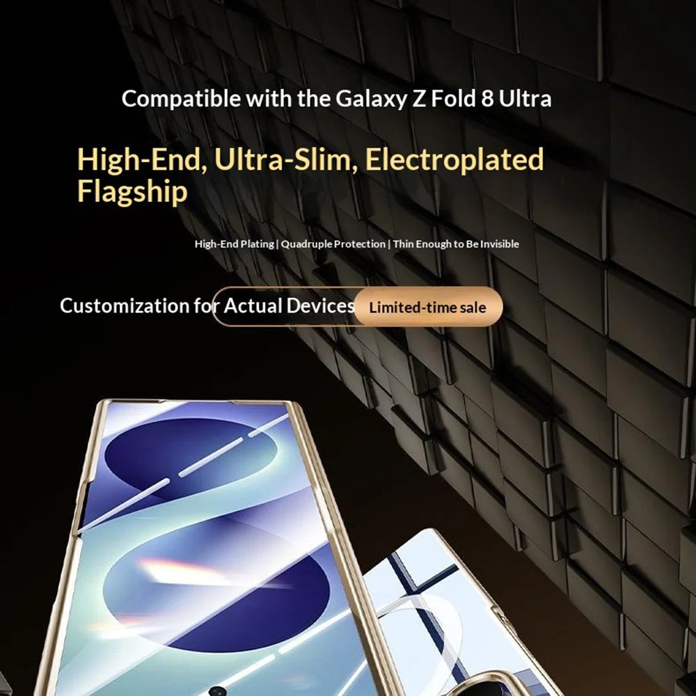 For Samsung Galaxy Z Fold8 Ultra Magnetic Case with HD Clear Tempered Glass Film , Hinge Protection Electroplated PC Phone Cover - Gold - 4
