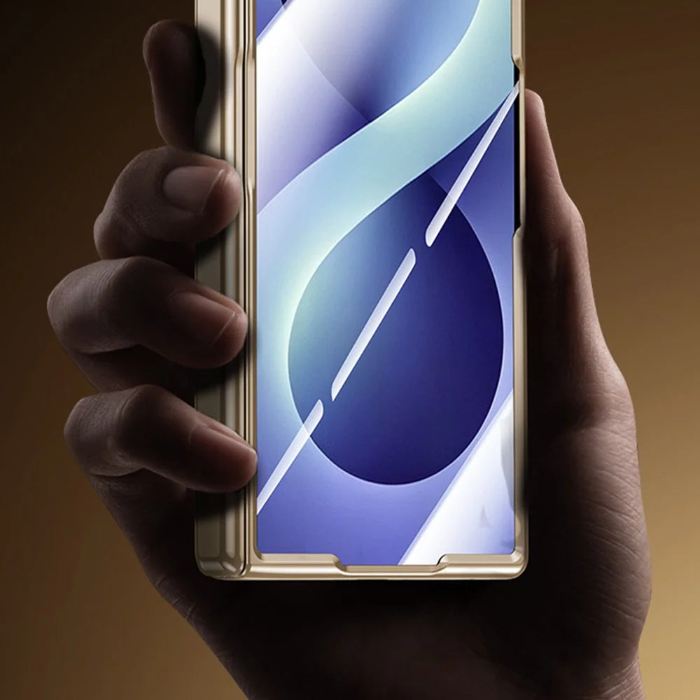 For Samsung Galaxy Z Fold8 Ultra Magnetic Case with HD Clear Tempered Glass Film , Hinge Protection Electroplated PC Phone Cover - Gold - 6
