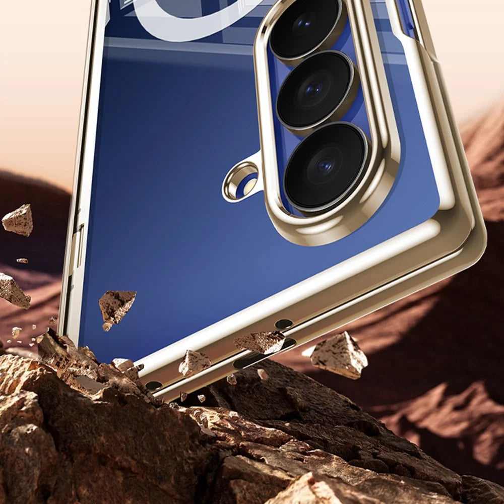 For Samsung Galaxy Z Fold8 Ultra Magnetic Case with HD Clear Tempered Glass Film , Hinge Protection Electroplated PC Phone Cover - Gold - 7