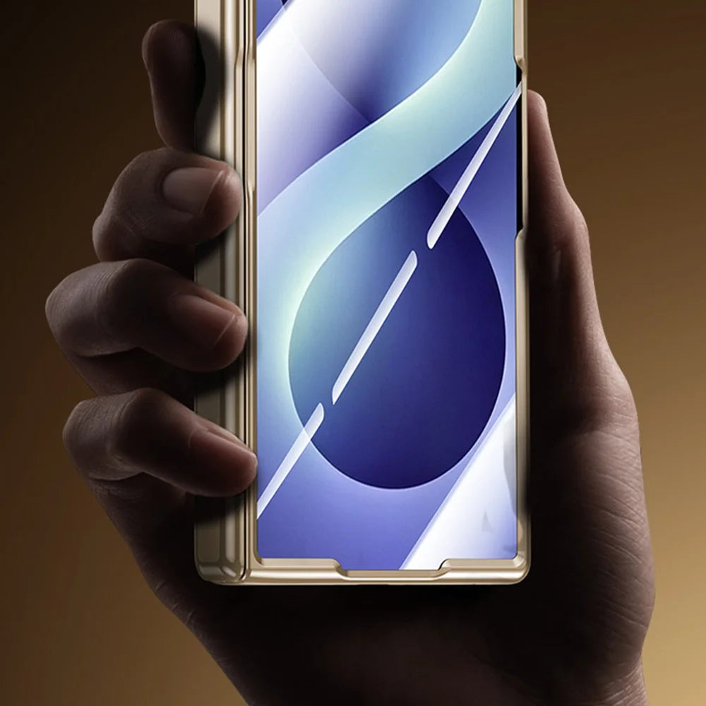 For Samsung Galaxy Z Fold8 Ultra Magnetic Case with Anti-Spy Tempered Glass Film , Hinge Protection Electroplated PC Phone Cover - Gold - 6