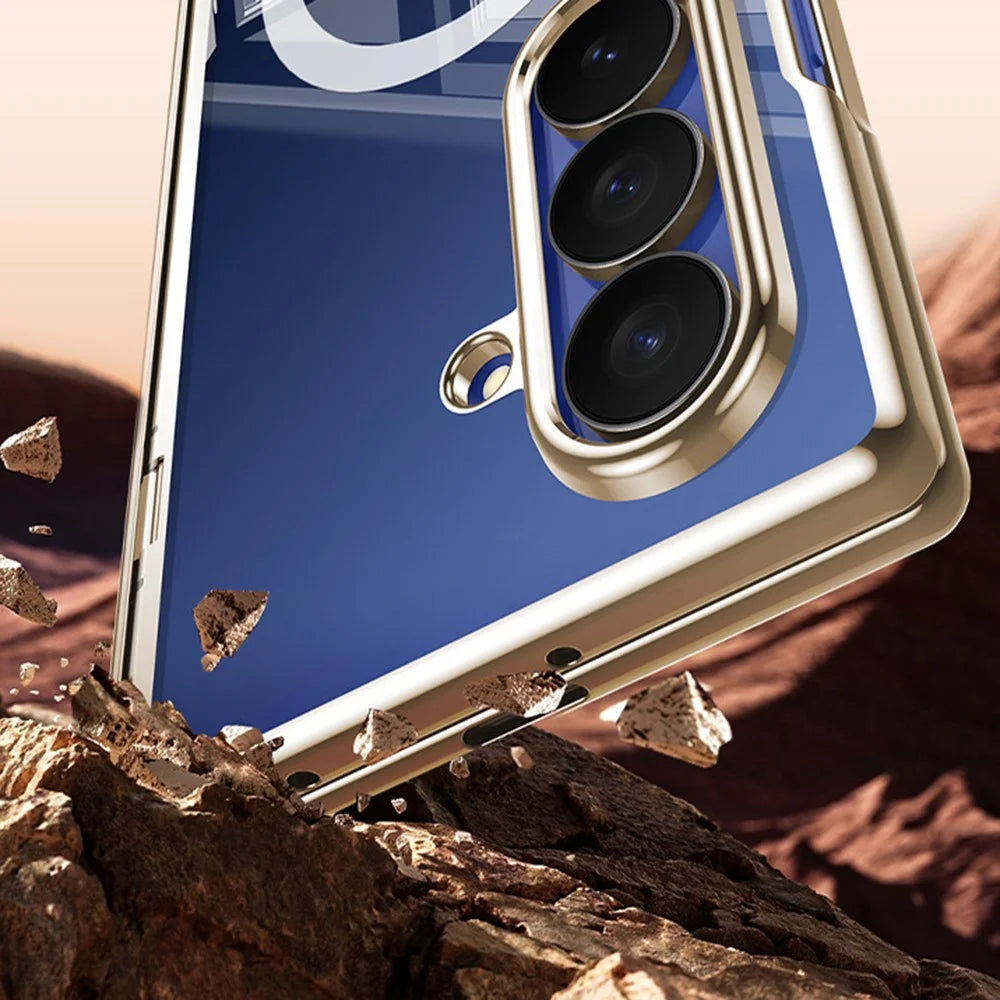 For Samsung Galaxy Z Fold8 Ultra Magnetic Case with Anti-Spy Tempered Glass Film , Hinge Protection Electroplated PC Phone Cover - Gold - 7
