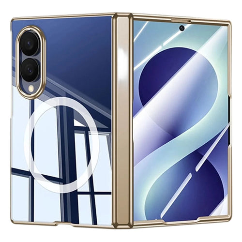 For Samsung Galaxy Z Fold8 Magnetic Case with HD Clear Tempered Glass Film , Hinge Protection Electroplated PC Phone Cover - Gold - 1