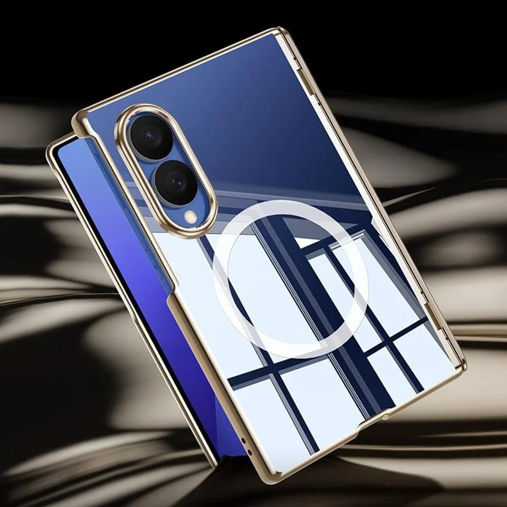 For Samsung Galaxy Z Fold8 Magnetic Case with HD Clear Tempered Glass Film , Hinge Protection Electroplated PC Phone Cover - Gold - 3