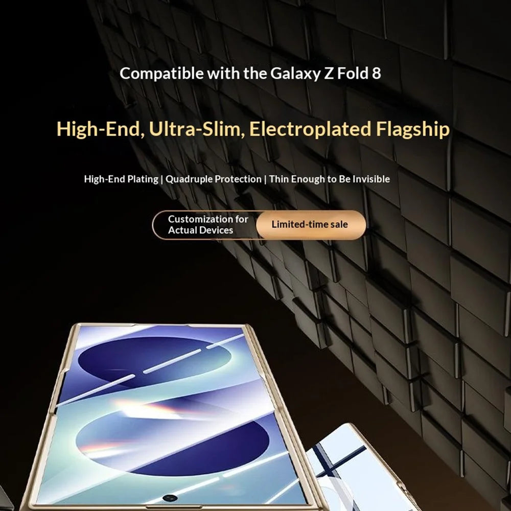 For Samsung Galaxy Z Fold8 Magnetic Case with HD Clear Tempered Glass Film , Hinge Protection Electroplated PC Phone Cover - Gold - 4