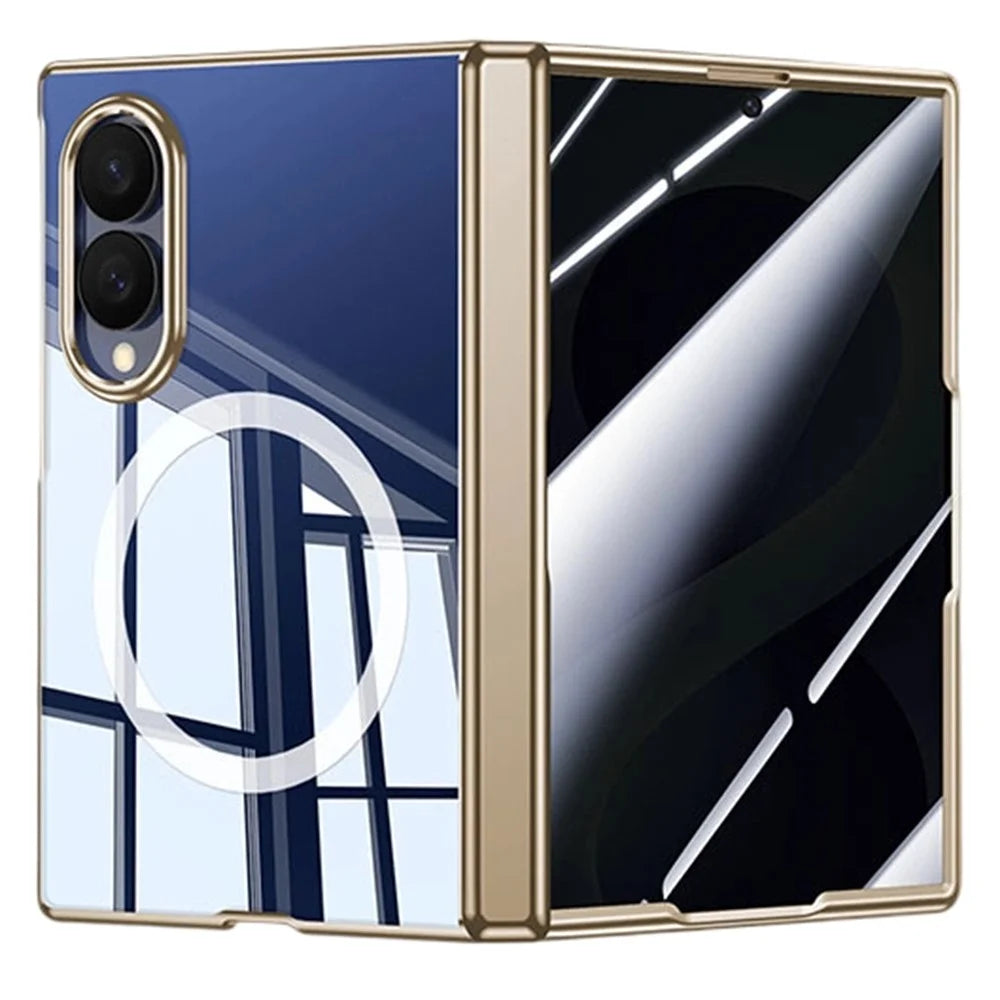 For Samsung Galaxy Z Fold8 Magnetic Case with Anti-Spy Tempered Glass Film , Hinge Protection Electroplated PC Phone Cover - Gold - 1
