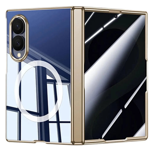 For Samsung Galaxy Z Fold8 Magnetic Case with Anti-Spy Tempered Glass Film , Hinge Protection Electroplated PC Phone Cover - Gold - 1