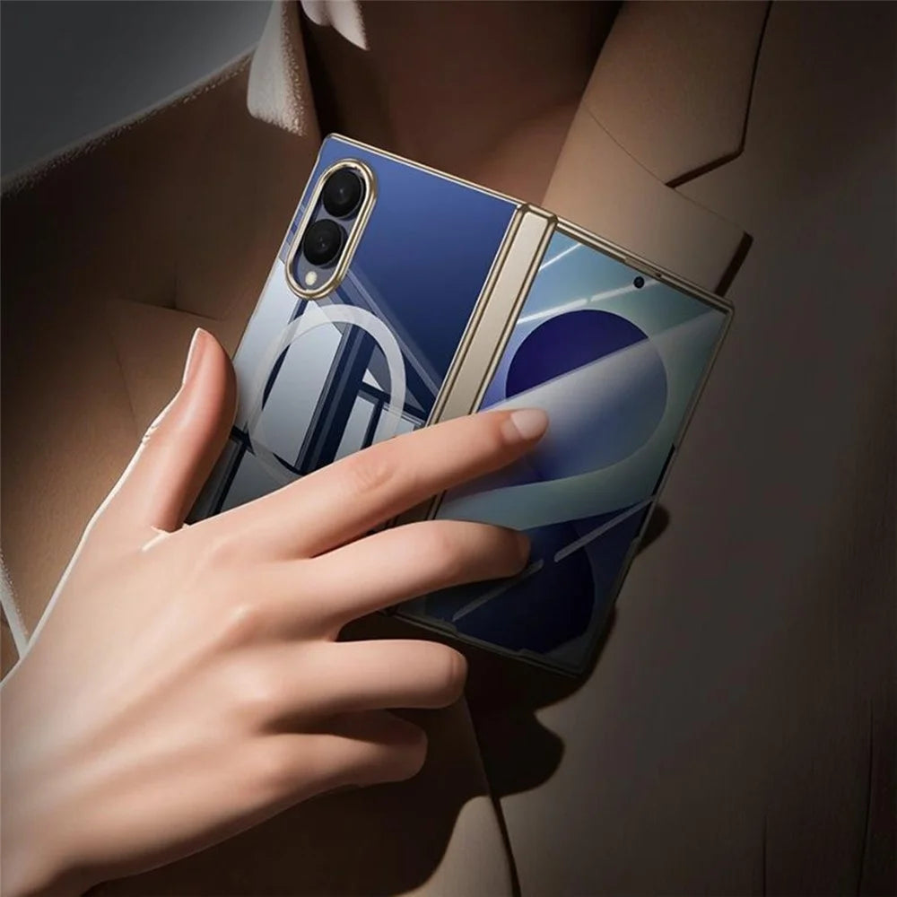 For Samsung Galaxy Z Fold8 Magnetic Case with Anti-Spy Tempered Glass Film , Hinge Protection Electroplated PC Phone Cover - Gold - 2