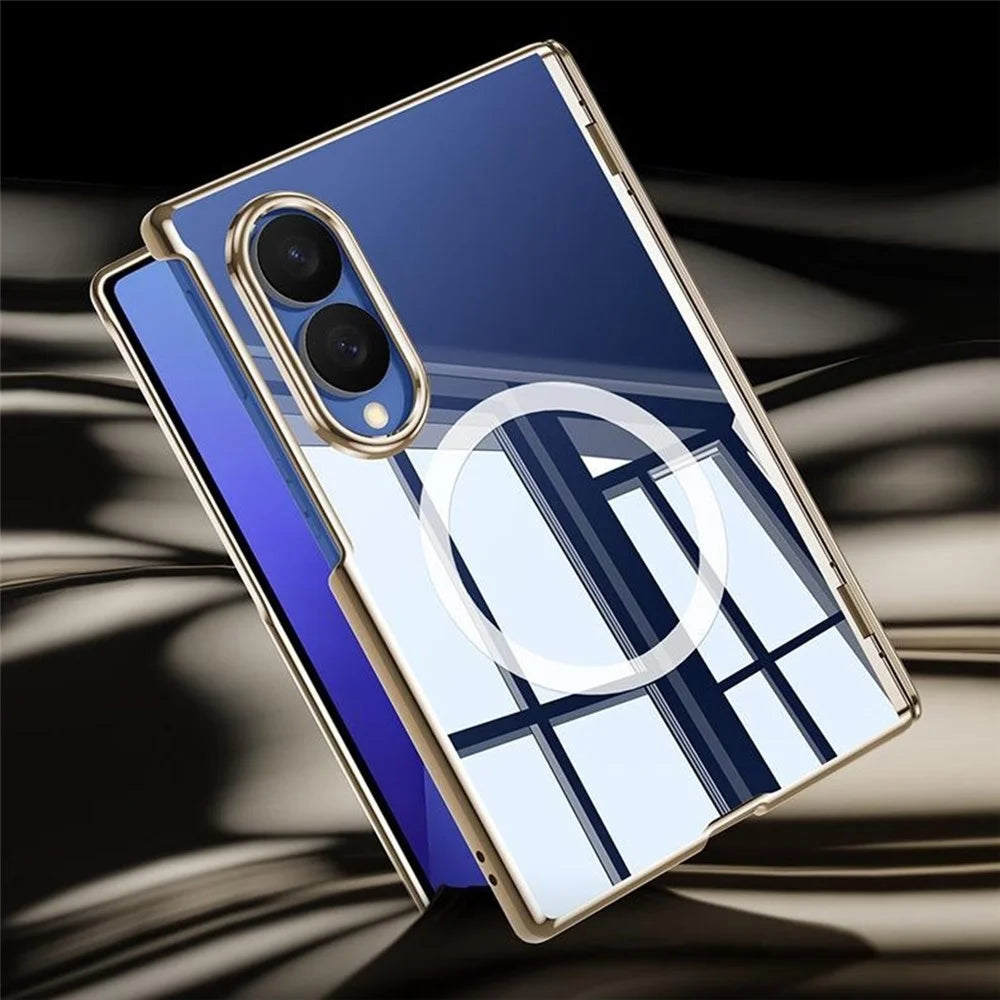 For Samsung Galaxy Z Fold8 Magnetic Case with Anti-Spy Tempered Glass Film , Hinge Protection Electroplated PC Phone Cover - Gold - 3