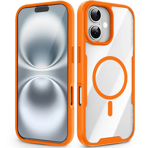 For iPhone 17 Magnetic Case TPU Frame Clear PC Back Anti-drop Phone Cover - Orange - 1