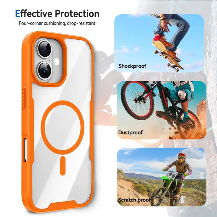 For iPhone 17 Magnetic Case TPU Frame Clear PC Back Anti-drop Phone Cover - Orange - 4