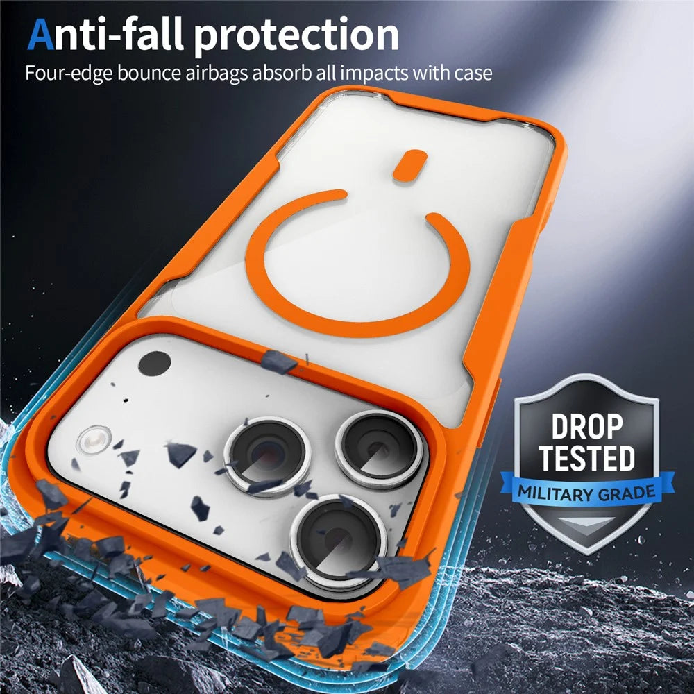 For iPhone 17 Pro Max  /  18 Pro Max Magnetic Case TPU Frame Clear PC Back Anti-drop Phone Cover - Orange - 3