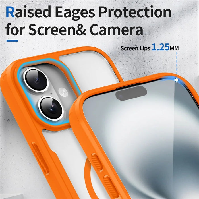 For iPhone 16 Magnetic Case TPU Frame Clear PC Back Anti-drop Phone Cover - Orange - 5