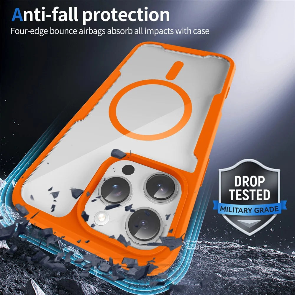 For iPhone 16 Pro Magnetic Case TPU Frame Clear PC Back Anti-drop Phone Cover - Orange - 3