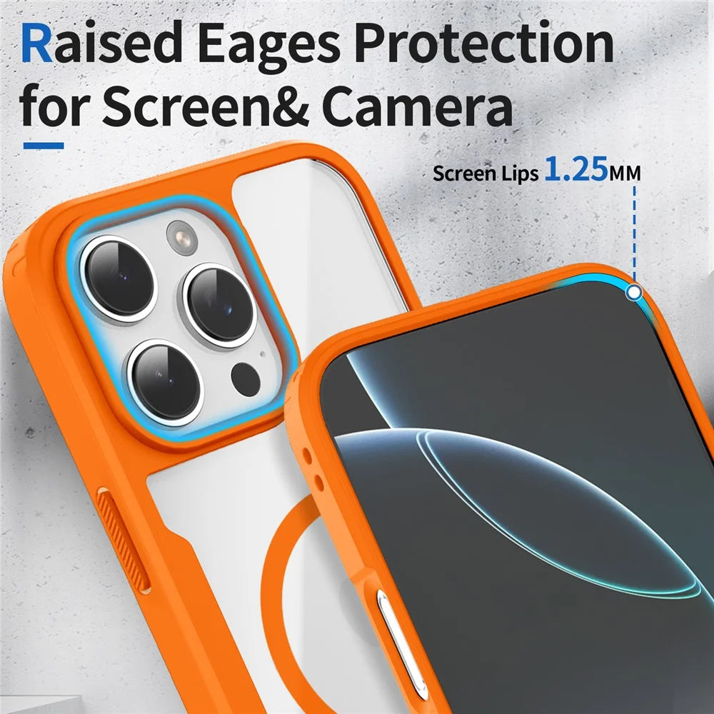 For iPhone 16 Pro Magnetic Case TPU Frame Clear PC Back Anti-drop Phone Cover - Orange - 5
