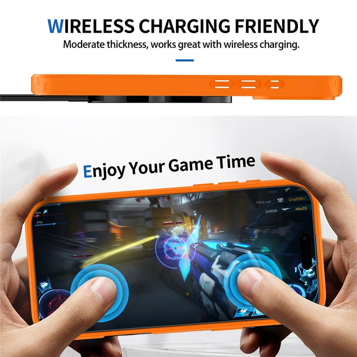 For iPhone 16 Pro Max Magnetic Case TPU Frame Clear PC Back Anti-drop Phone Cover - Orange - 4