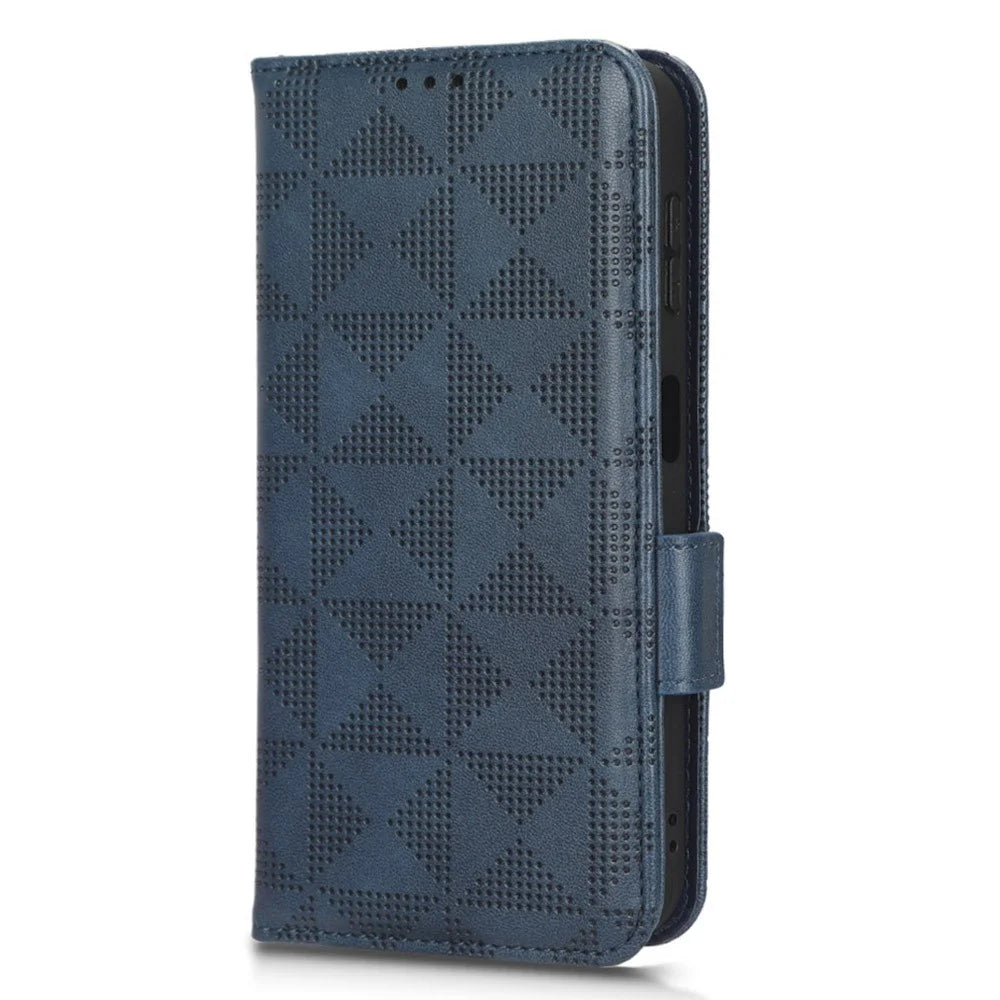 Imprinted Triangle Pattern Phone Cover For Samsung Galaxy A14 5G / A14 4G PU Leather Wallet Stand Shockproof Smartphone Case with Hand Strap - Blue - 7